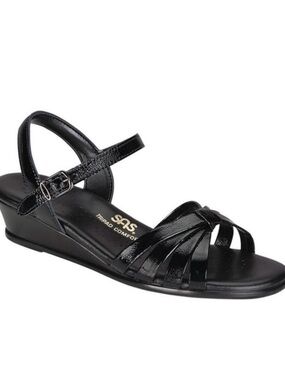 SAS Tripad Strippy Strappy Black Patent Leather Comfort Sandals Women 8.5 WW USA